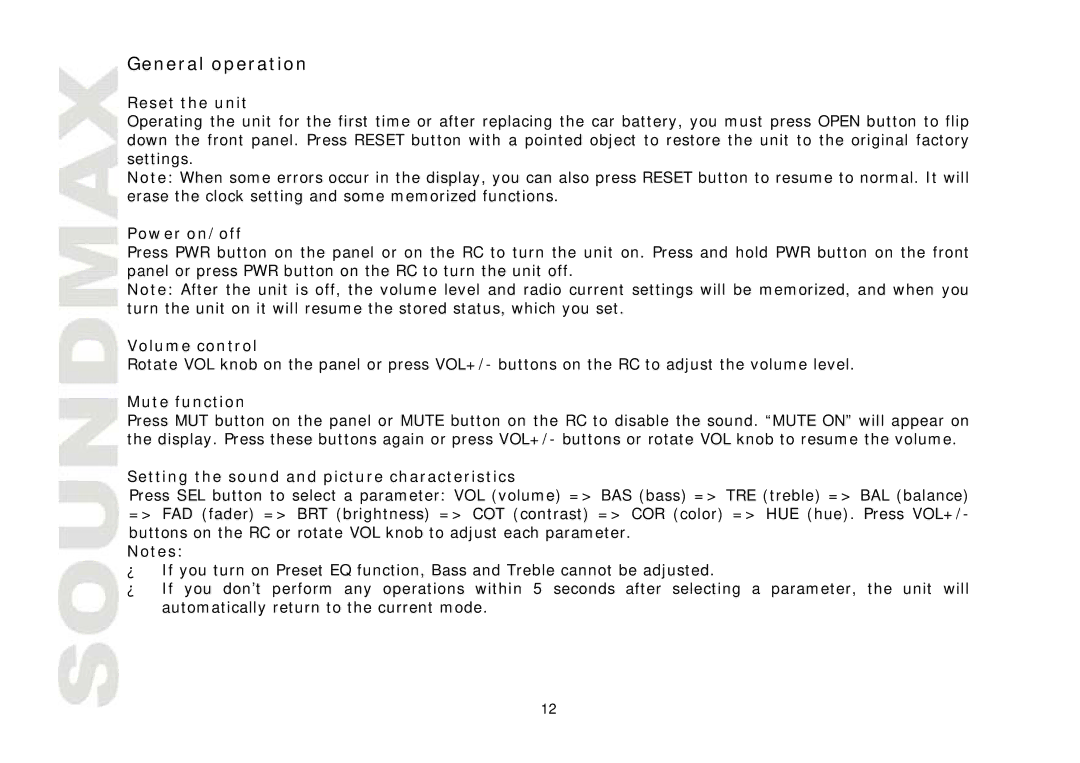 SoundMax SM-CMD3011 instruction manual General operation 