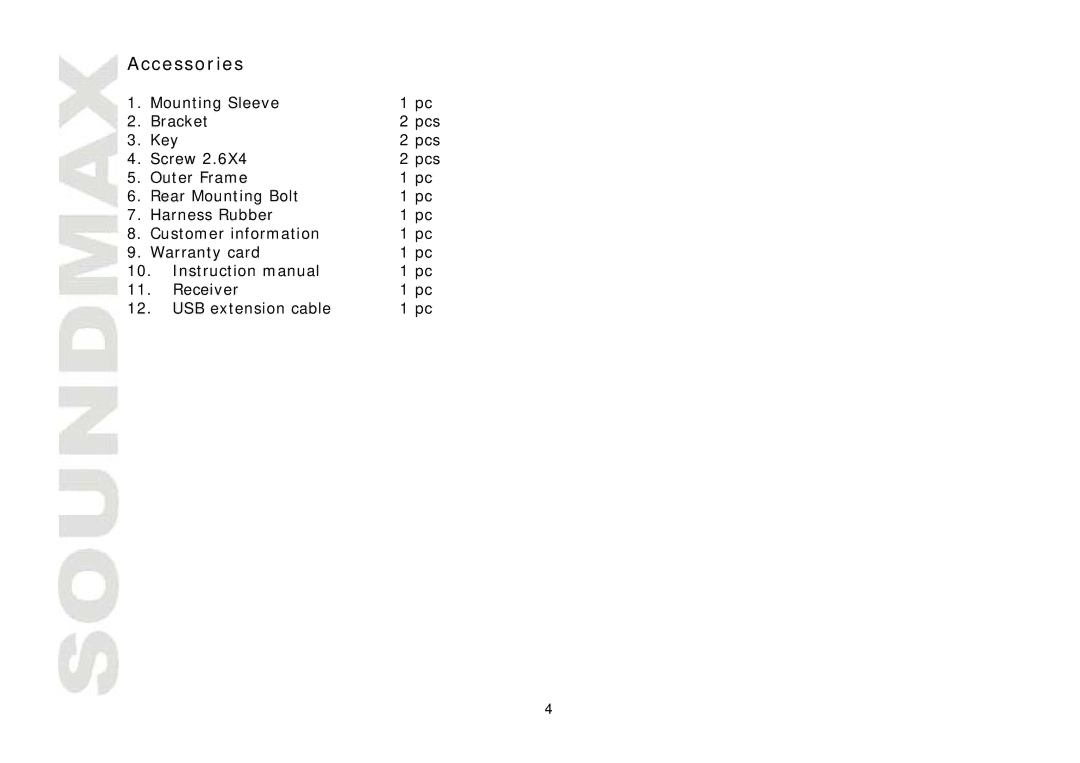 SoundMax SM-CMD3011 instruction manual Accessories 