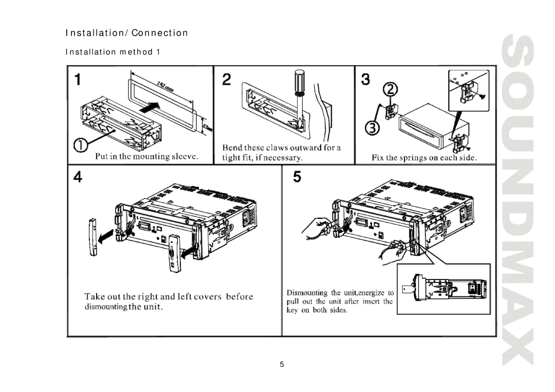 SoundMax SM-CMD3011 instruction manual Installation/Connection, Installation method 