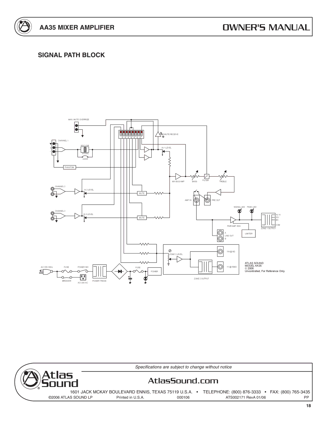 Soundolier specifications AA35 Mixer Amplifier Signal Path Block 