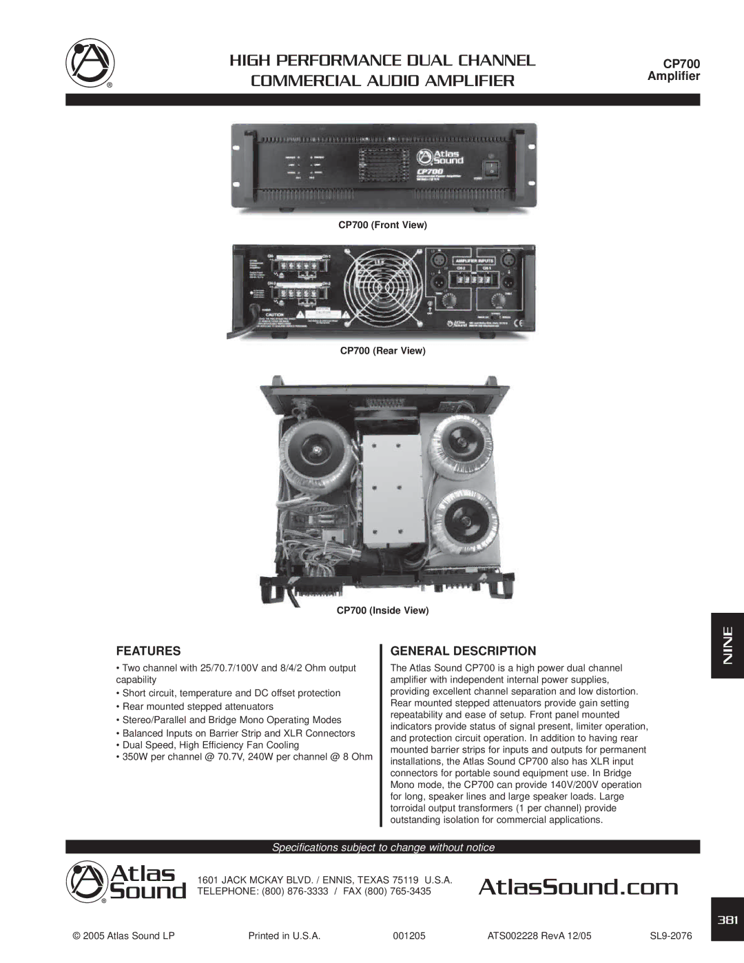 Soundolier CP700 specifications Features, General Description 