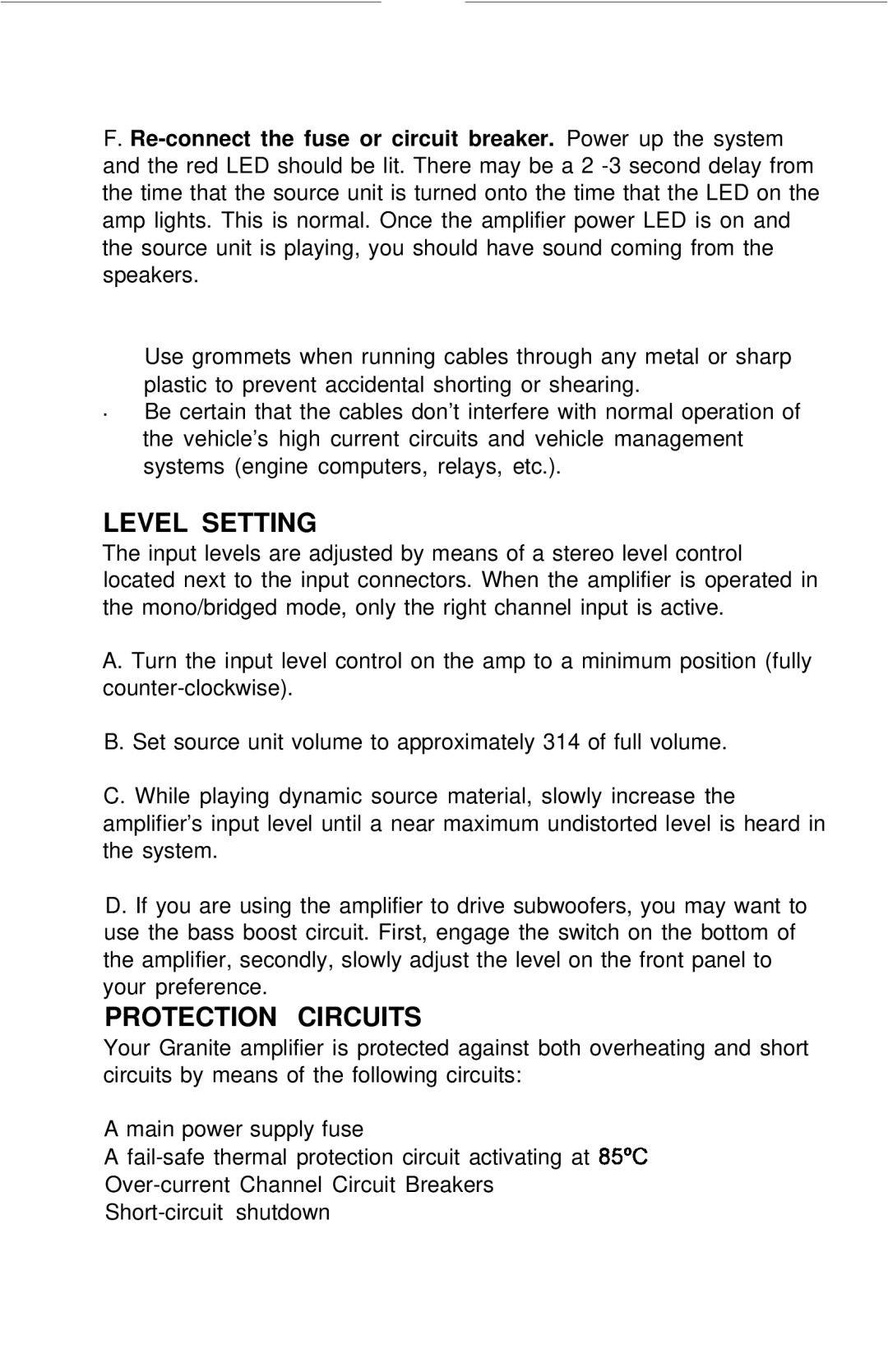 Soundstream Technologies 110.2 manual Level Setting, Protection Circuits 