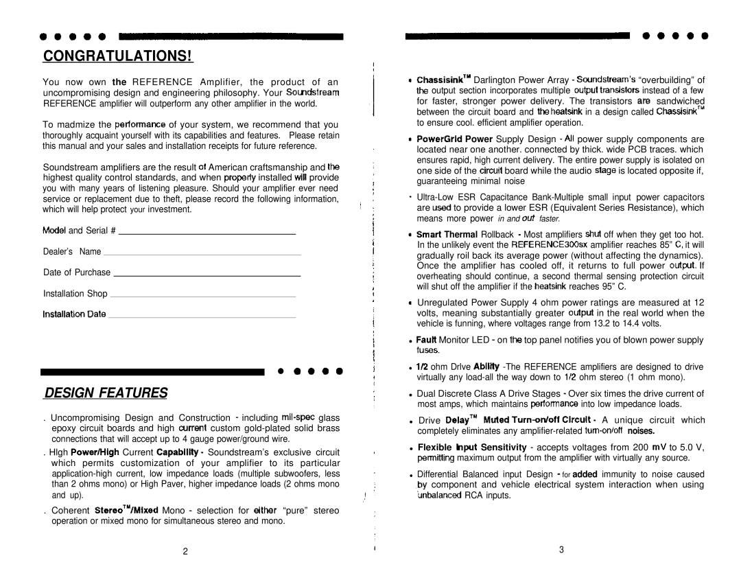 Soundstream Technologies 300SX manual Congratulations, Design Features 