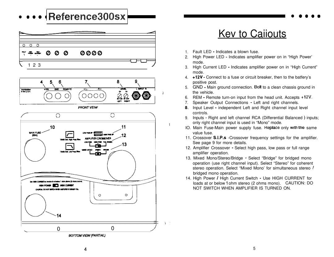 Soundstream Technologies 300SX manual Kev to Caiiouts 