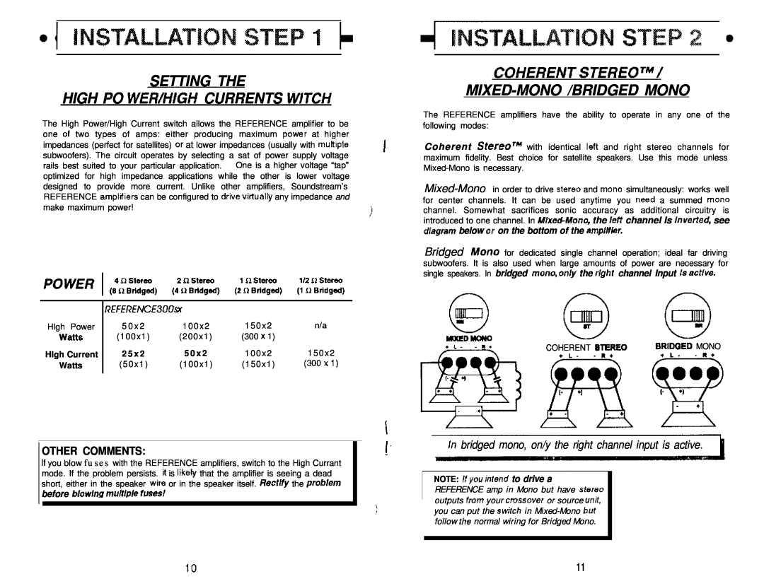 Soundstream Technologies 300SX manual SETTING THE HIGH PO WERlHiGH CURRENTS WlTCH, Coherentstereotm Mixed-Mono /Bridgedmono 