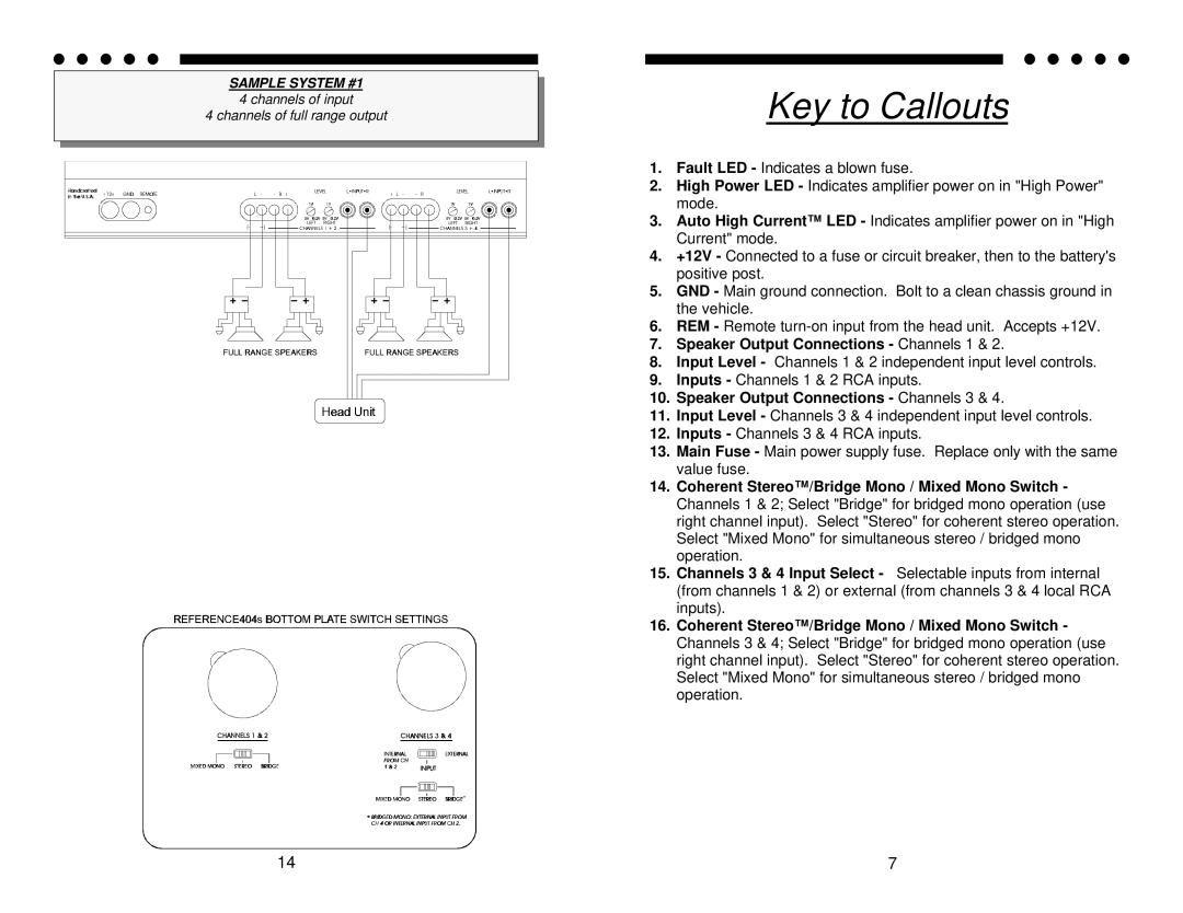 Soundstream Technologies 404s owner manual Key to Callouts, Sample System #1 