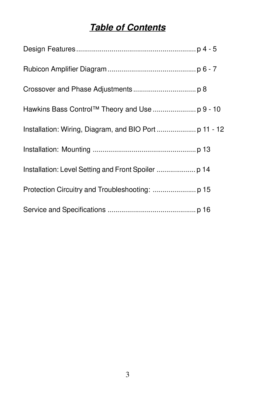 Soundstream Technologies 501 owner manual Table of Contents 