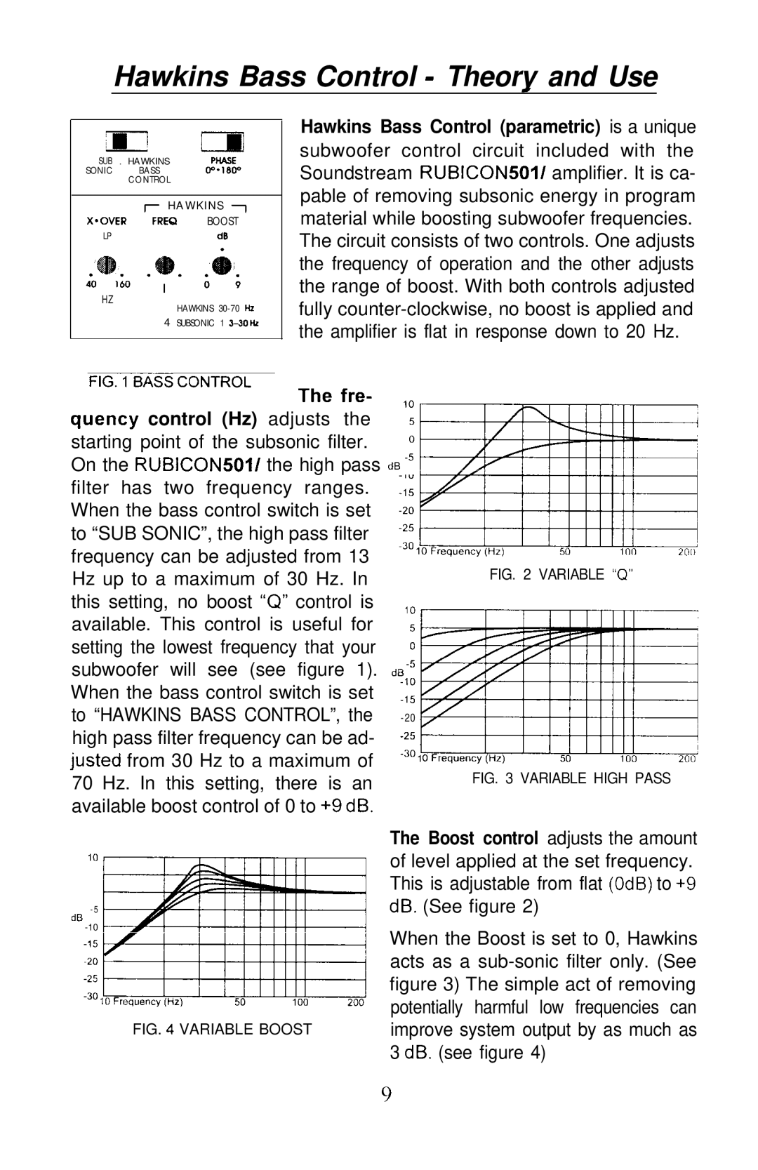 Soundstream Technologies 501 owner manual Hawkins Bass Control Theory and Use 