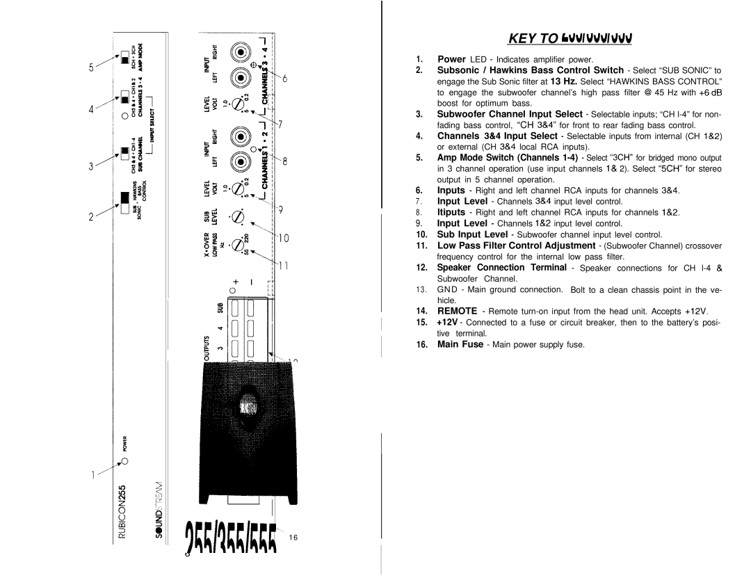 Soundstream Technologies 255, 555, 355 specifications KEY to Callouts 