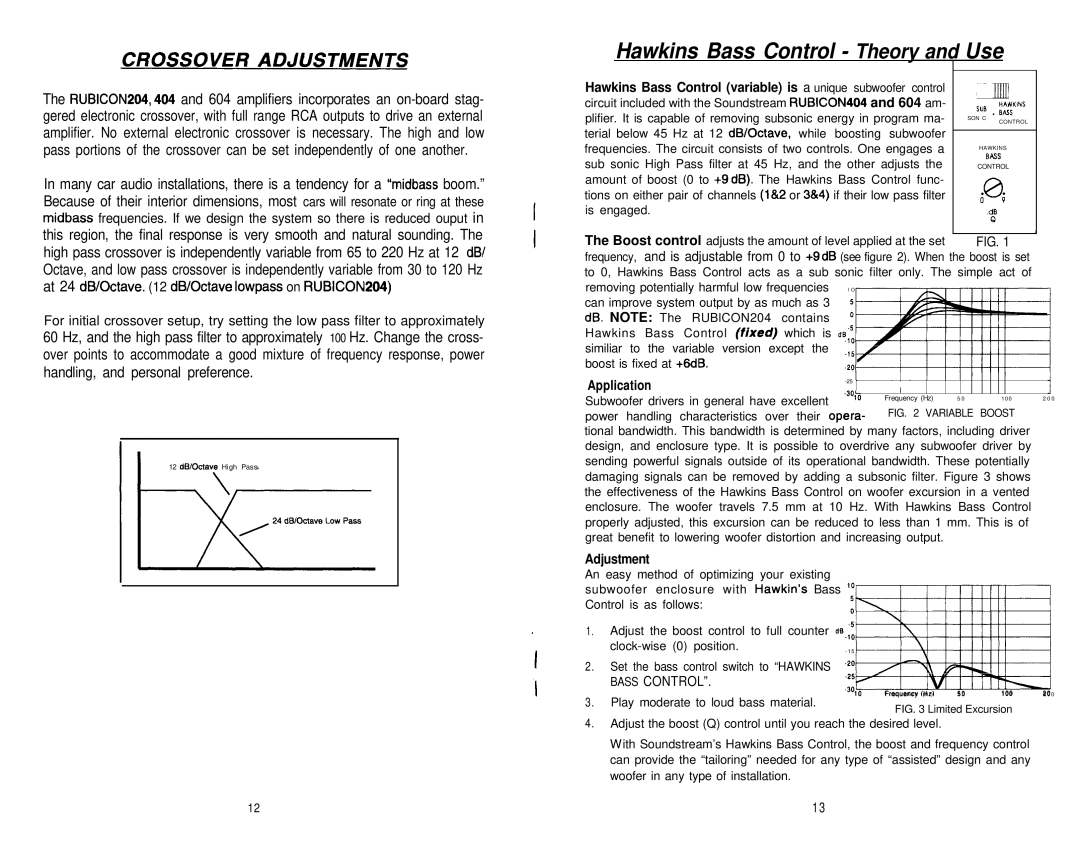 Soundstream Technologies 204, 604, 404 owner manual Hawkins Bass Control Theory and Use 