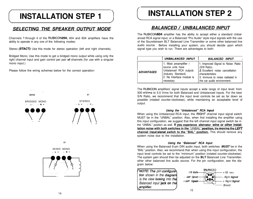 Soundstream Technologies 404, 604, 204 owner manual Selecting the Speaker Output Mode, Balanced / Unbalanced Input 