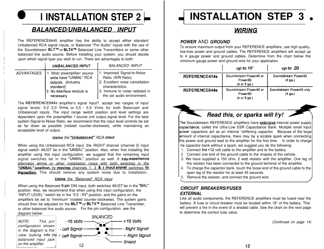 Soundstream Technologies 414s, 644s owner manual BALANCED/UNBALANCED Input, Wiring, Balanced Input 