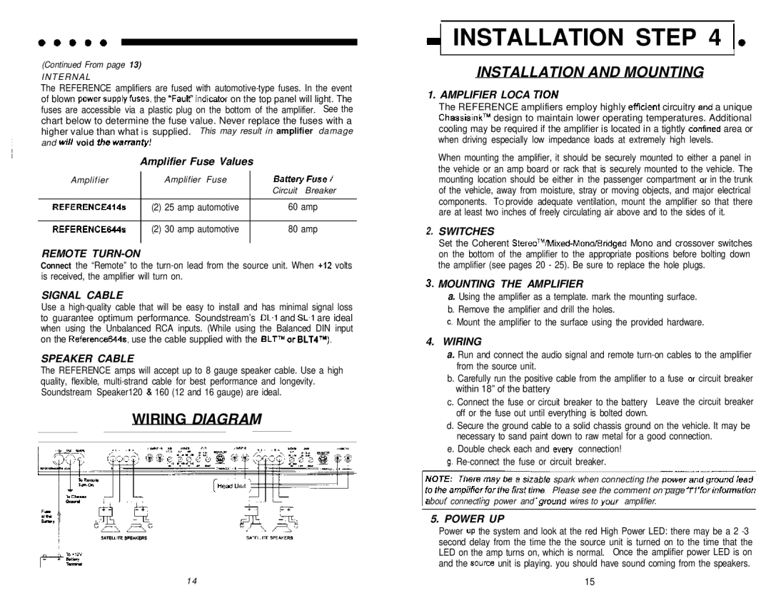 Soundstream Technologies 644s, 414s owner manual Installation and Mounting, Internal 