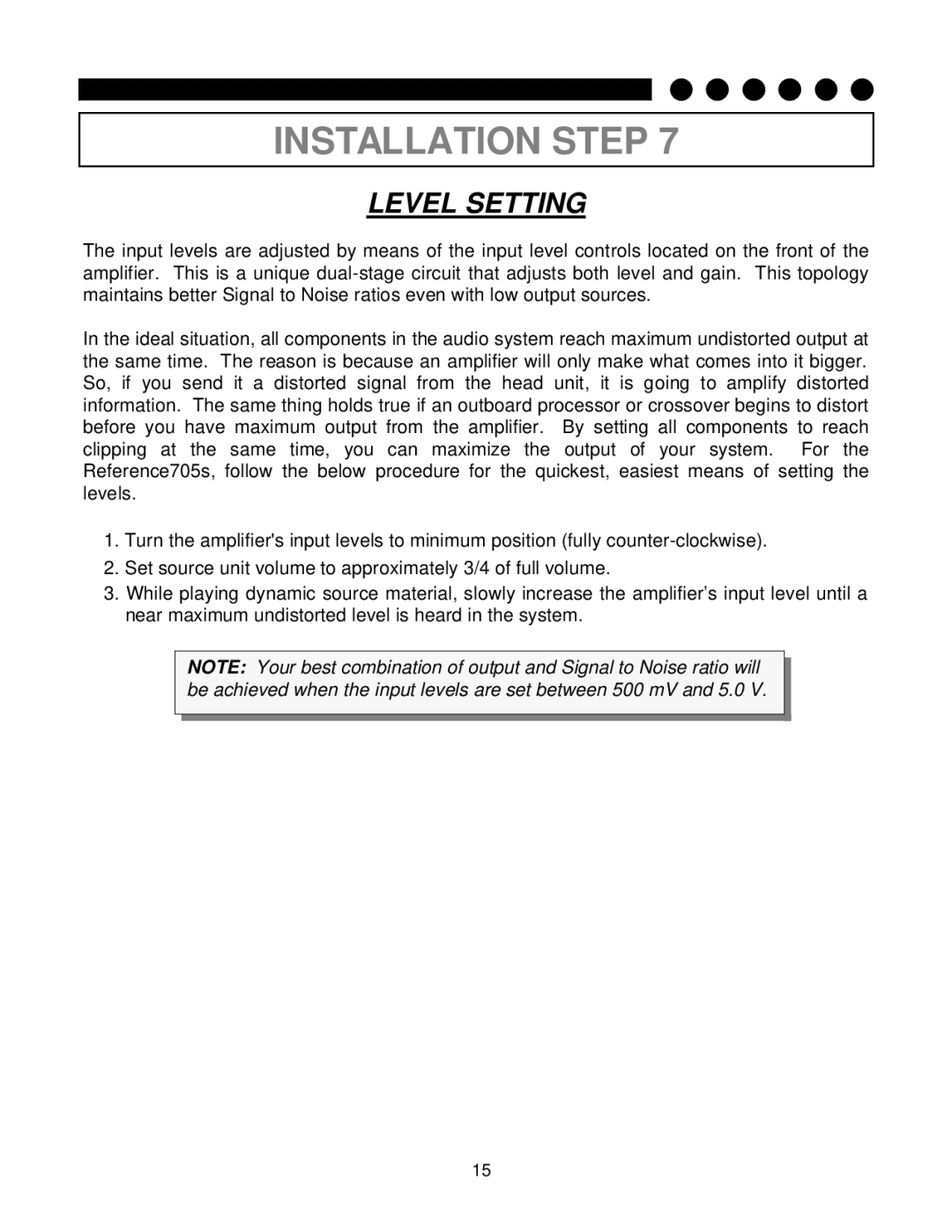 Soundstream Technologies 705s owner manual Level Setting 