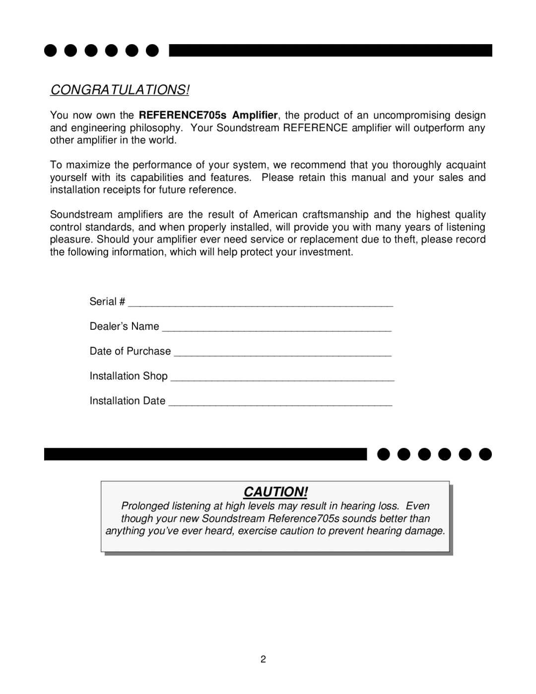 Soundstream Technologies 705s owner manual Congratulations 