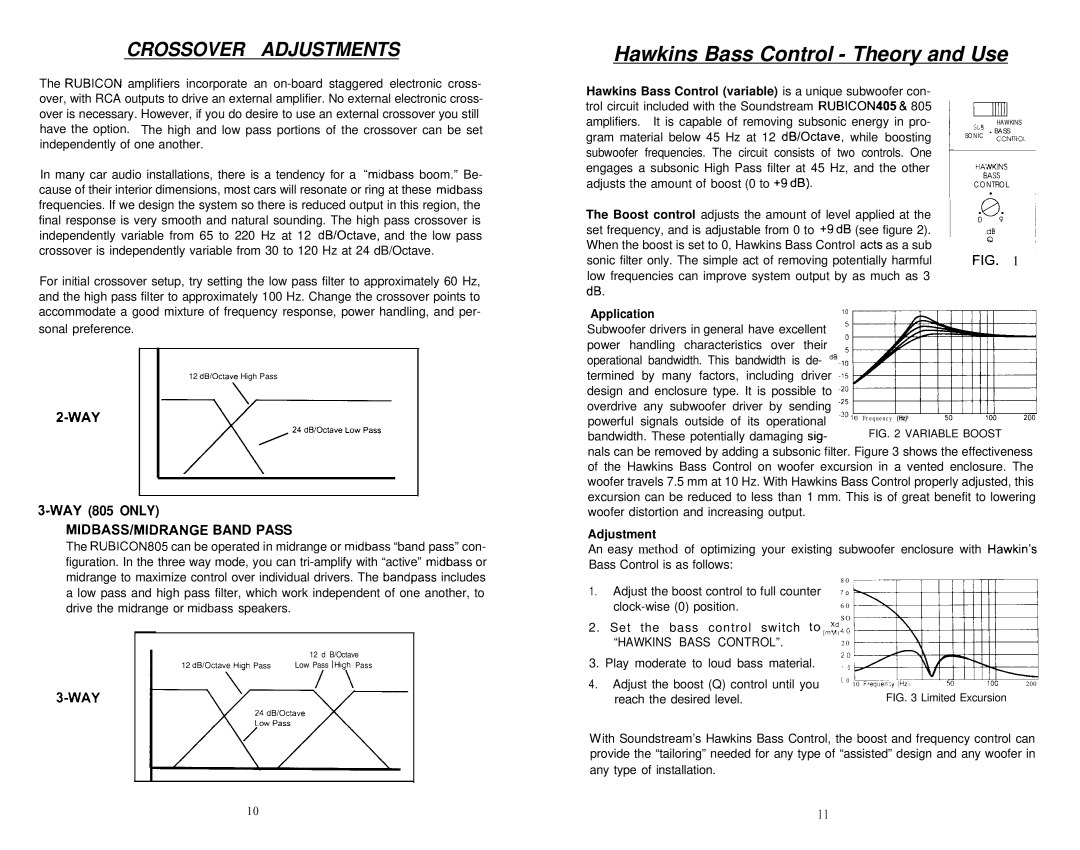 Soundstream Technologies 805, 405 owner manual Hawkins Bass Control Theory and Use, Crossover Adjustments 