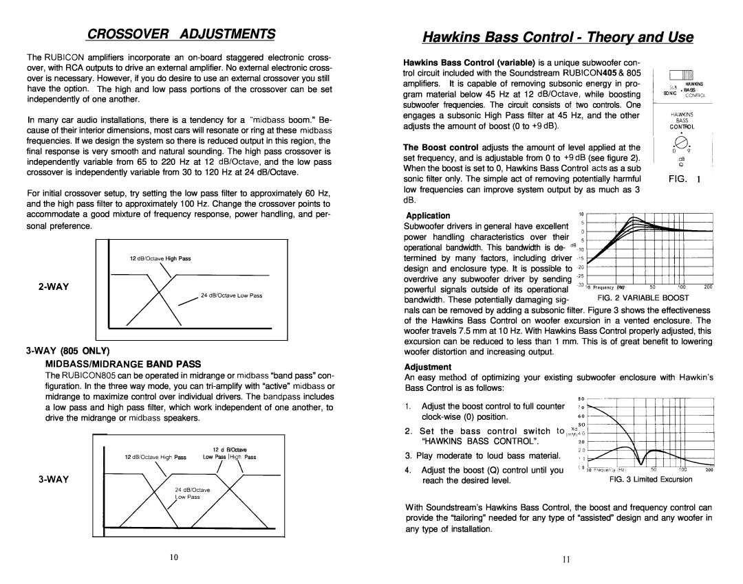 Soundstream Technologies 805, 405 owner manual Hawkins Bass Control - Theory and Use, Crossover Adjustments, Application 