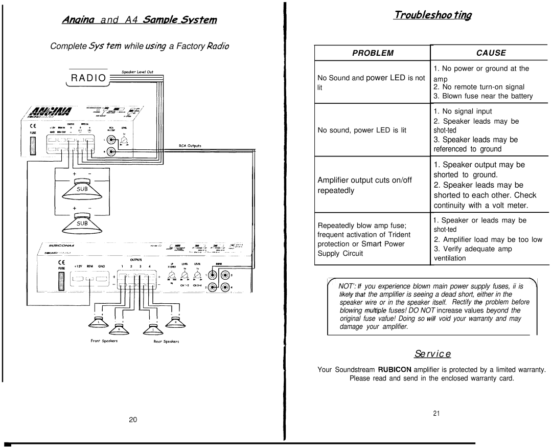 Soundstream Technologies Angina A4 owner manual An&a and A4 Sarnde System 