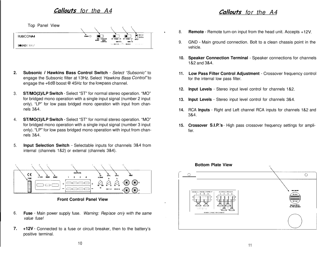 Soundstream Technologies Angina A4 owner manual Callouis for the A4 Cal/outs for the A4 