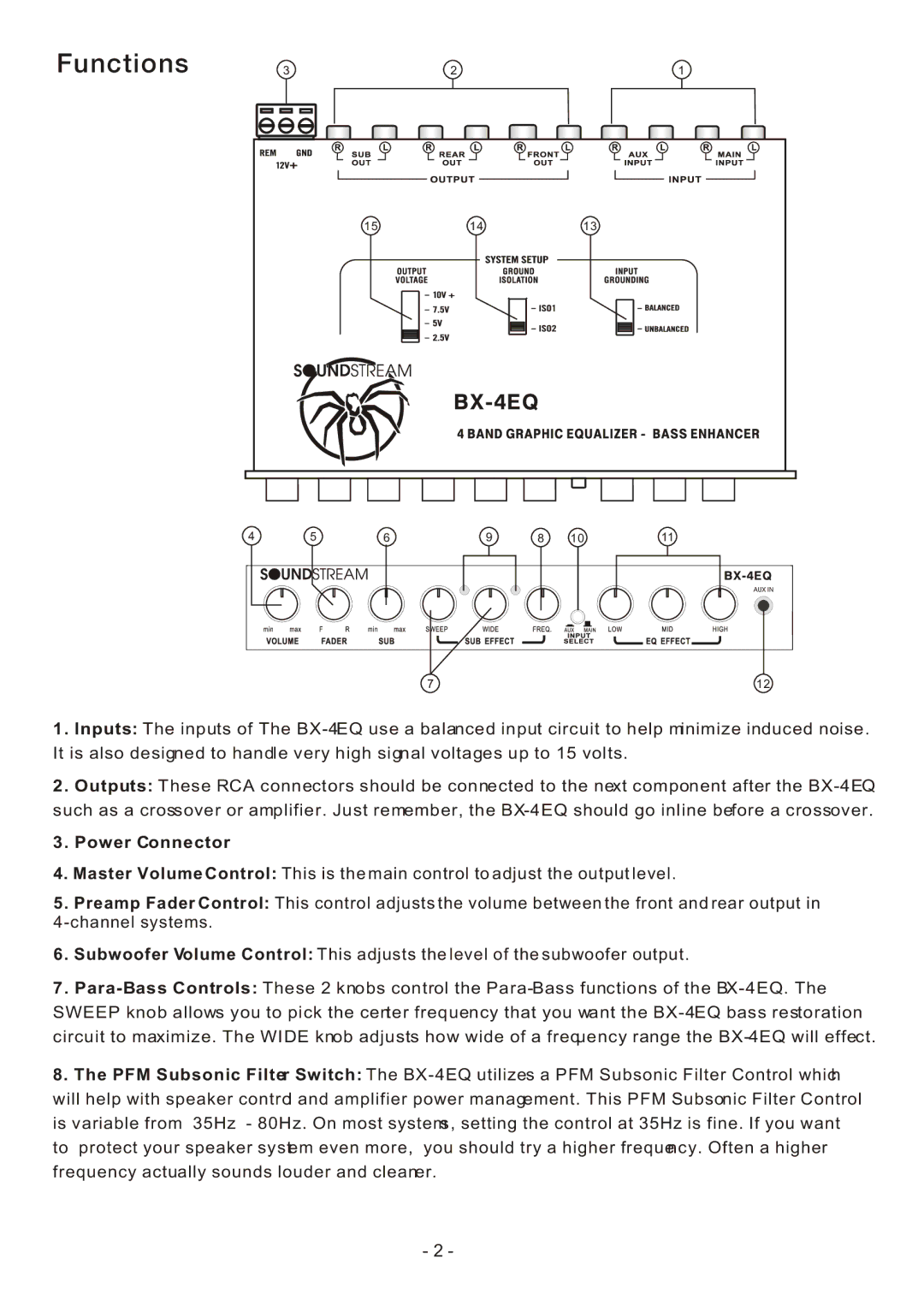 Soundstream Technologies BX-4EQ owner manual Functions, Power Connector 