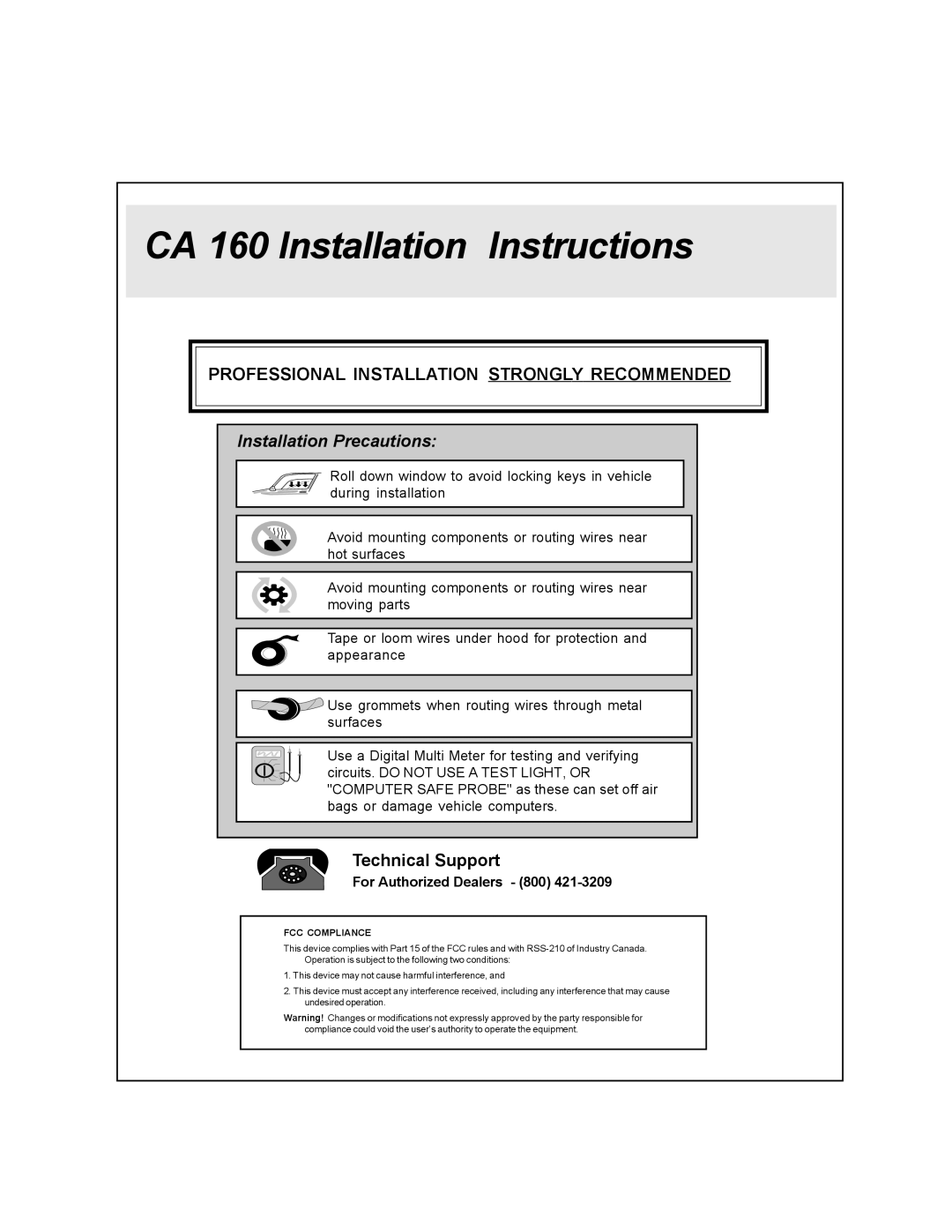 Soundstream Technologies installation instructions CA 160 Installation Instructions, For Authorized Dealers 800 