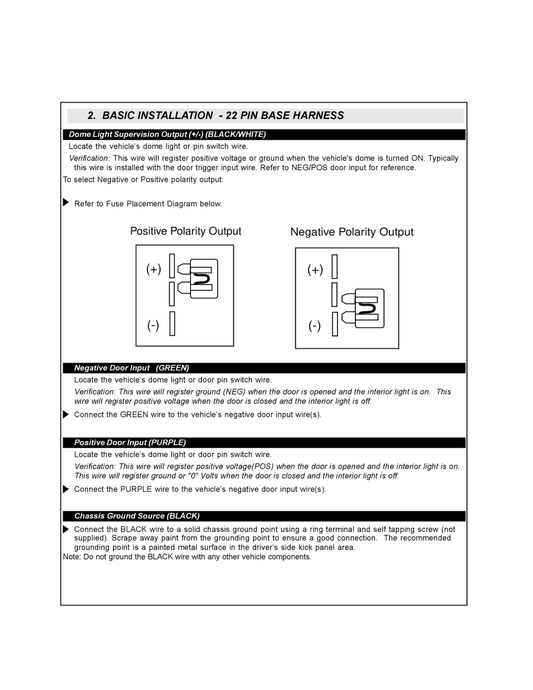 Soundstream Technologies CA 160 Basic Installation 22 PIN Base Harness, Dome Light Supervision Output +/- BLACK/WHITE 