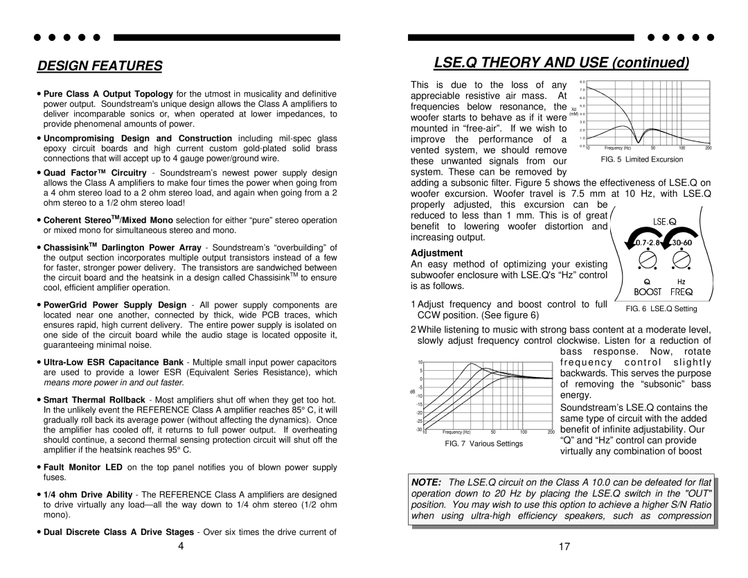 Soundstream Technologies Class A 5.0, Class A 10.0 owner manual LSE.Q Theory and USE 