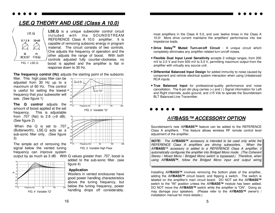 Soundstream Technologies Class A 10.0, Class A 5.0 owner manual LSE.Q Theory and USE Class a 