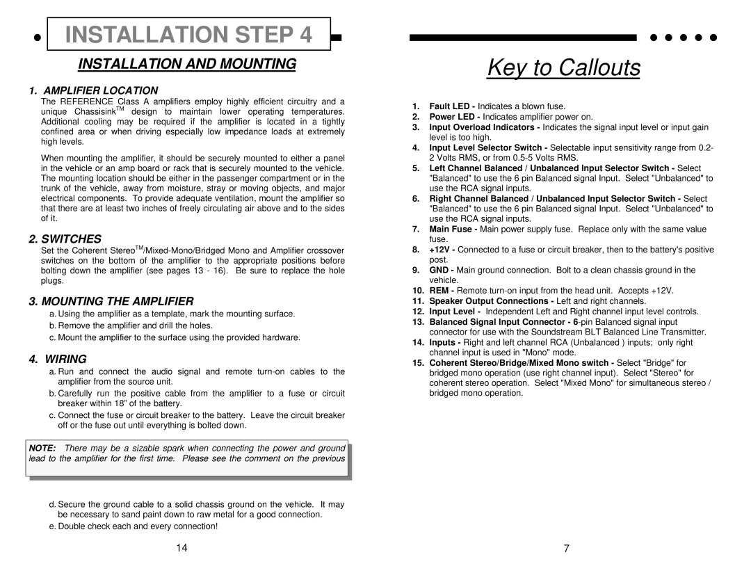 Soundstream Technologies Class A 10.0, Class A 5.0 owner manual Installation and Mounting, Amplifier Location 