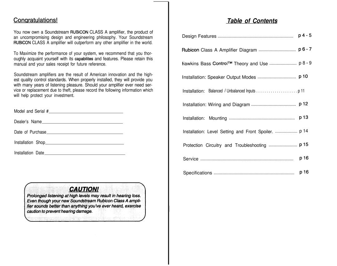 Soundstream Technologies Class A 5.2 102 dimensions Table of Contents 