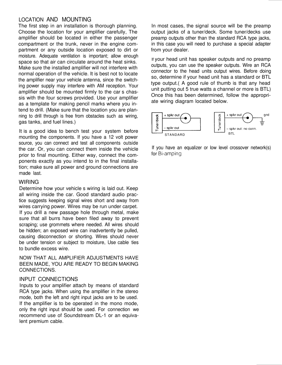 Soundstream Technologies D200 II, DlOO II, D60 II owner manual Wiring, Input Connections, Output Connections 