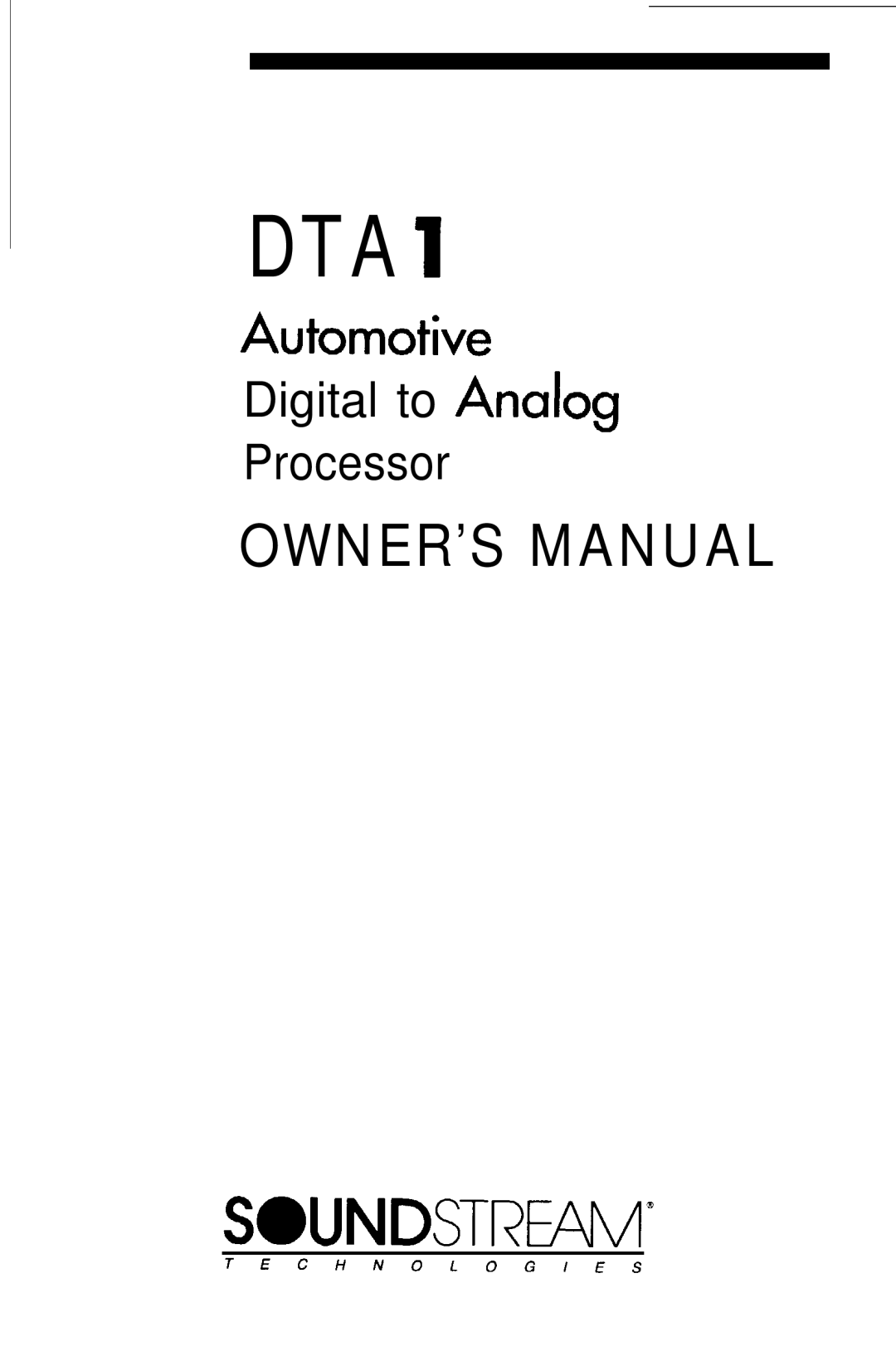 Soundstream Technologies DTA 1 owner manual Dta 