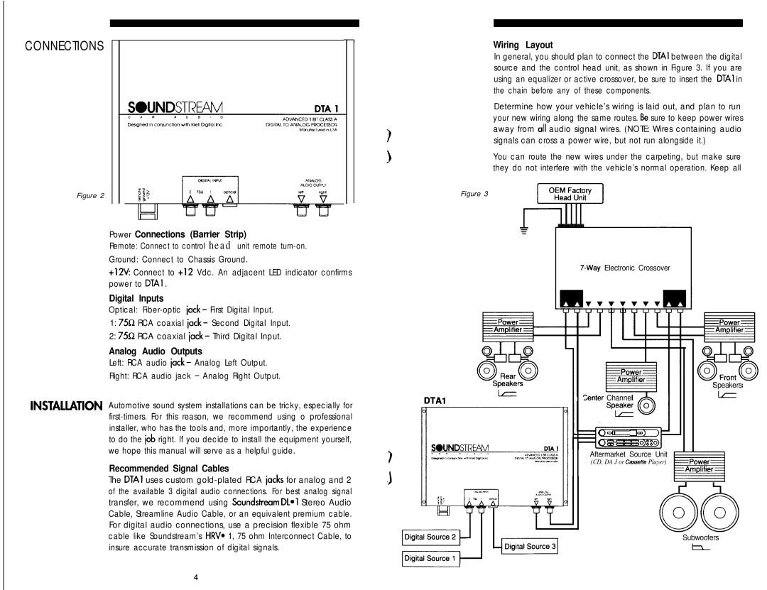 Soundstream Technologies DTA 1 owner manual Connections, Wiring Layout 