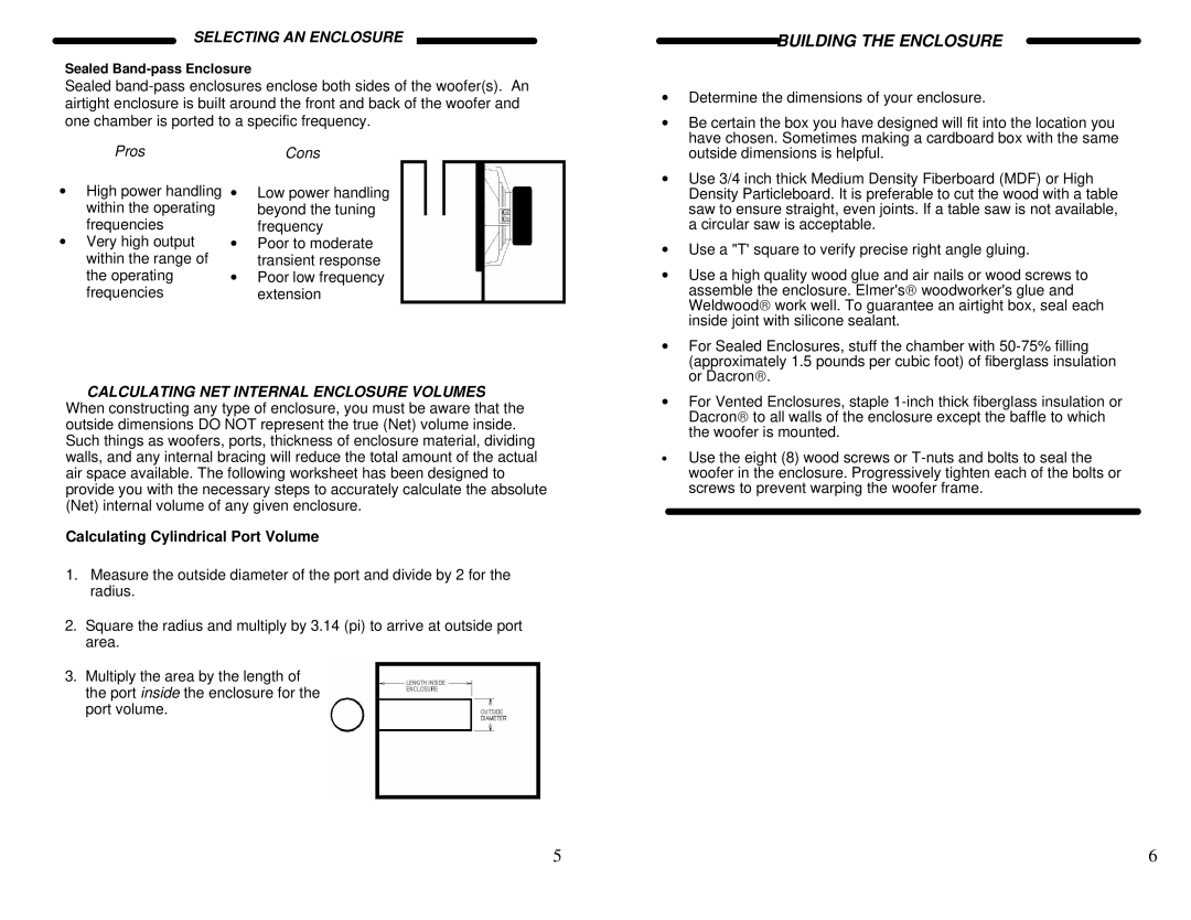 Soundstream Technologies EXC 10, EXC 8, EXC 12 owner manual ProsCons, Calculating Cylindrical Port Volume 