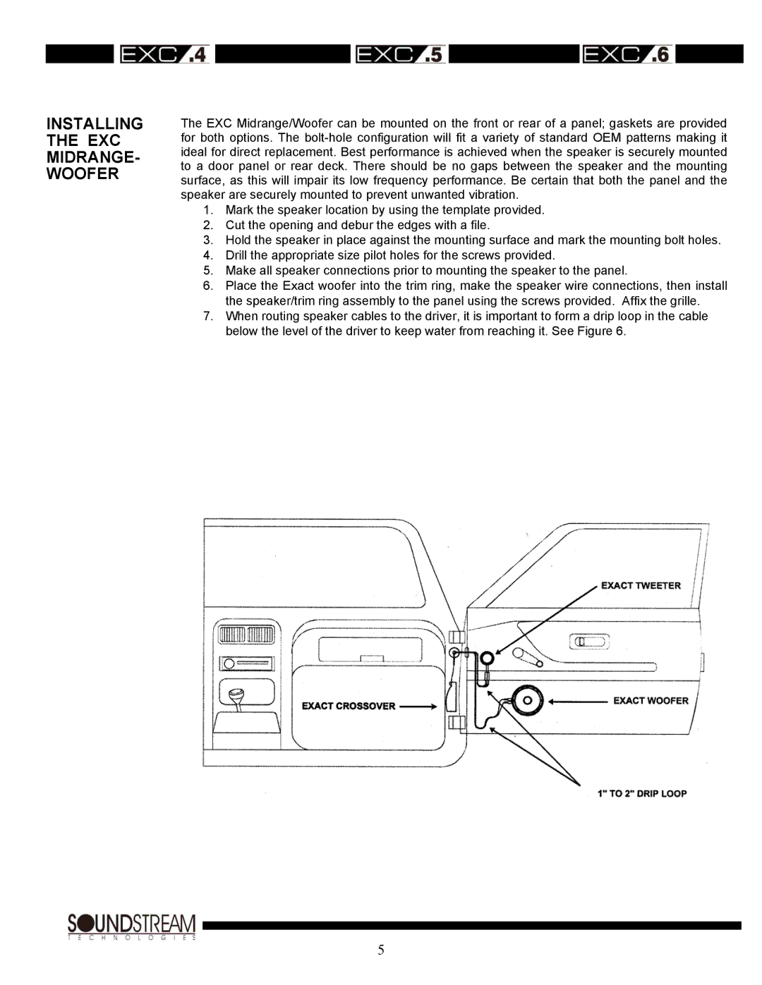 Soundstream Technologies EXC.6, EXC.4, EXC.5 owner manual Installing the EXC MIDRANGE- Woofer 