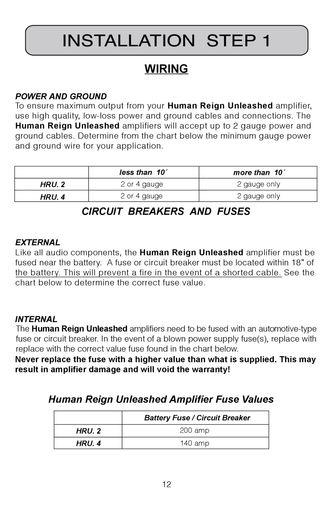 Soundstream Technologies HRU. 4, HRU. 2 owner manual Wiring, Circuit Breakers and Fuses 