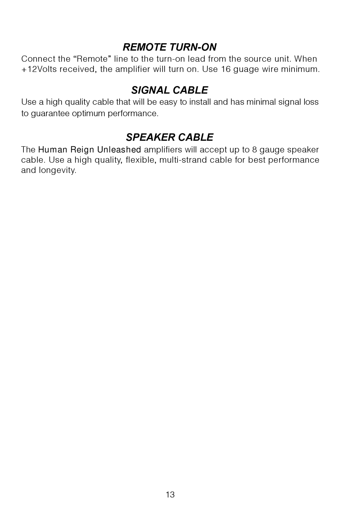 Soundstream Technologies HRU. 2, HRU. 4 owner manual Remote TURN-ON, Signal Cable, Speaker Cable 