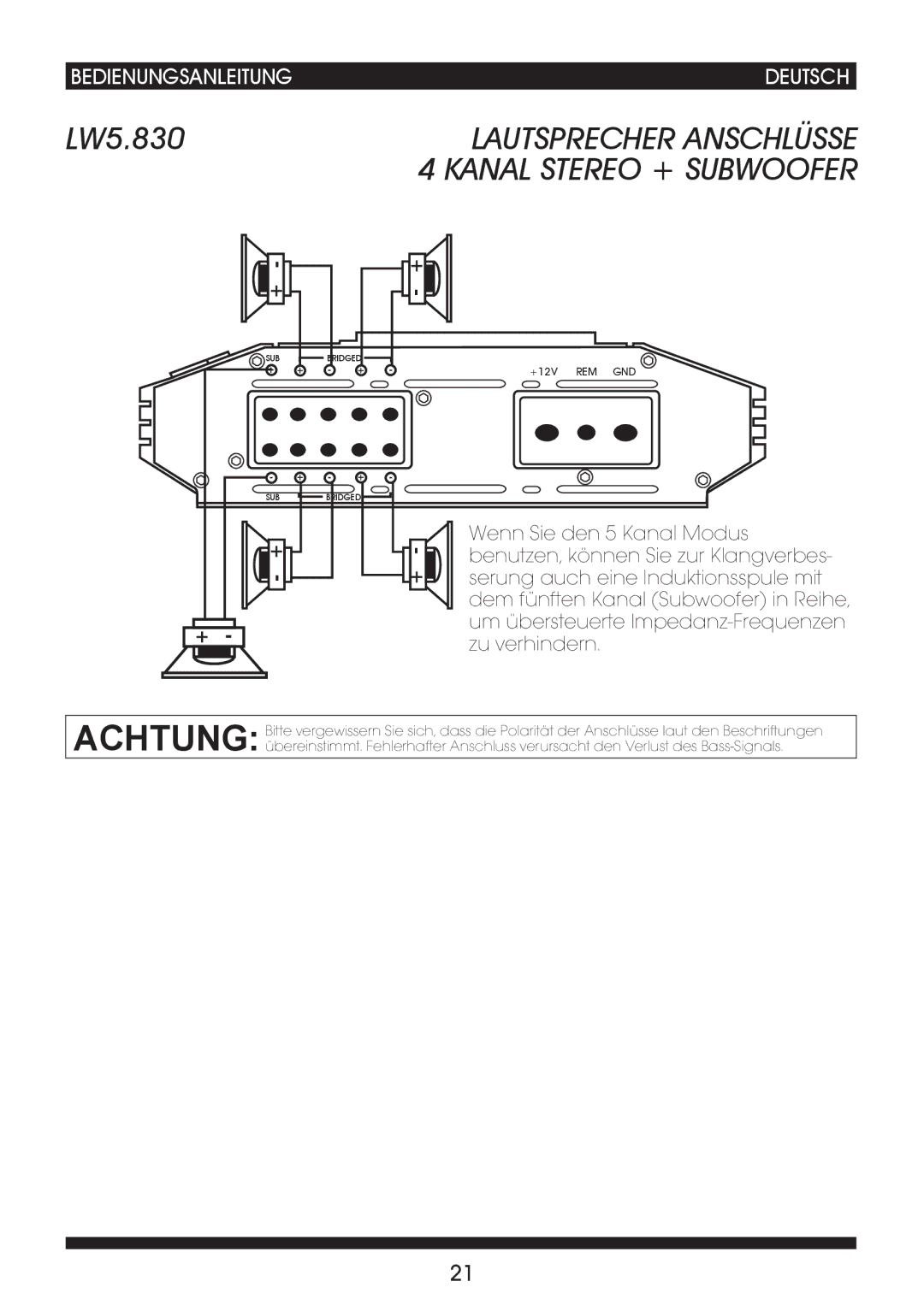 Soundstream Technologies LW2.240 owner manual Lautsprecher Anschlüsse 