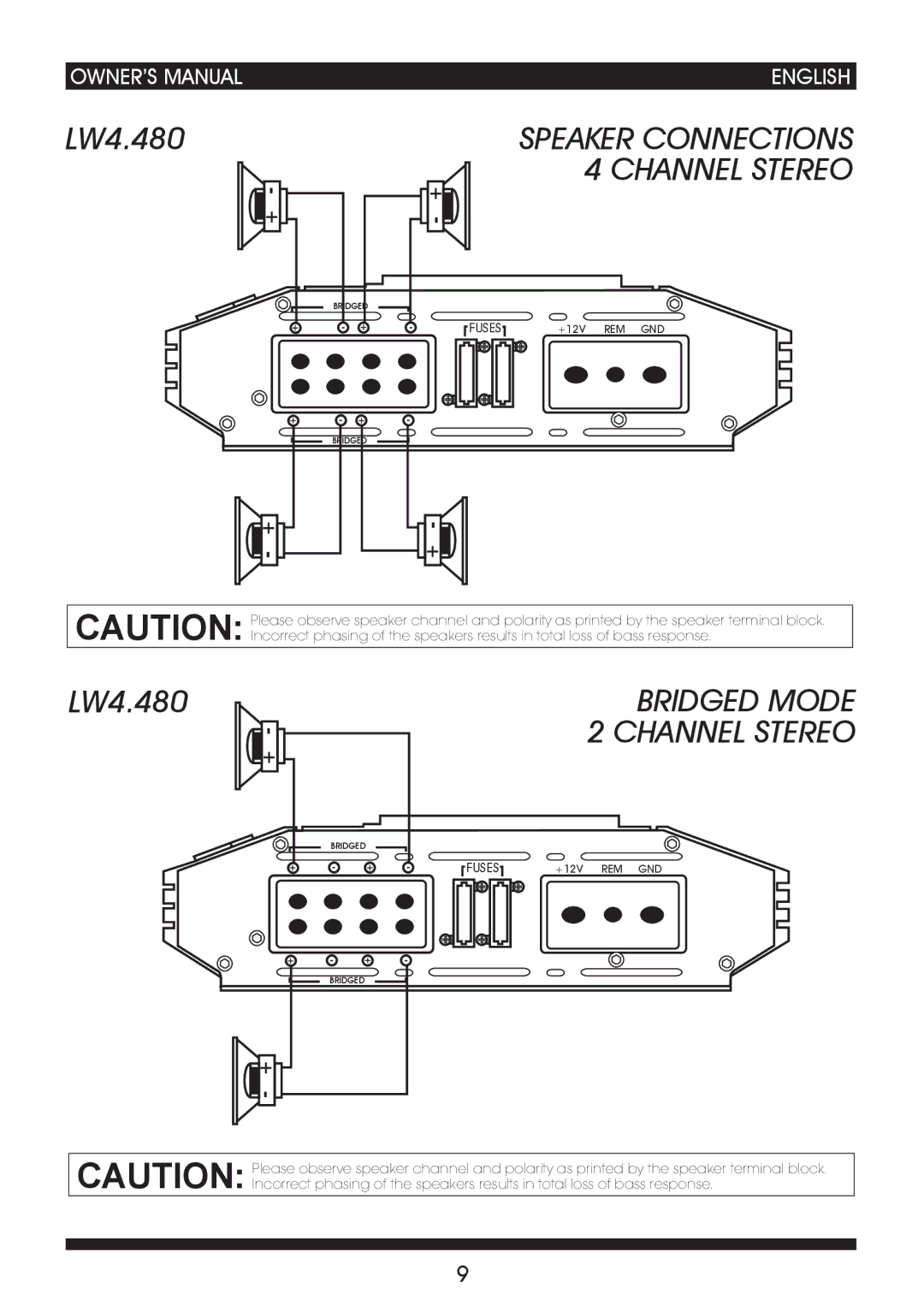 Soundstream Technologies LW2.240 owner manual Speaker Connections 