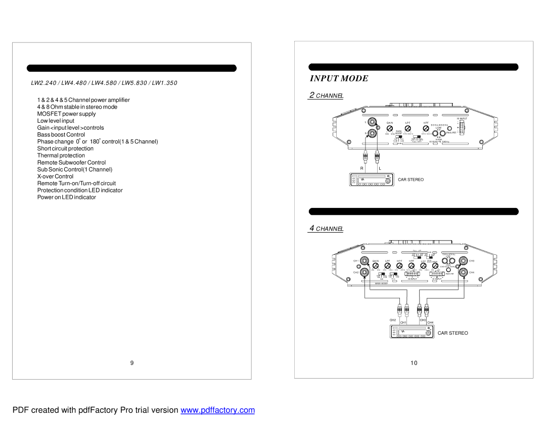 Soundstream Technologies LW4.480, LW2.240, LW5.830, LW1.350, LW4.580 owner manual Input Mode, Channel 