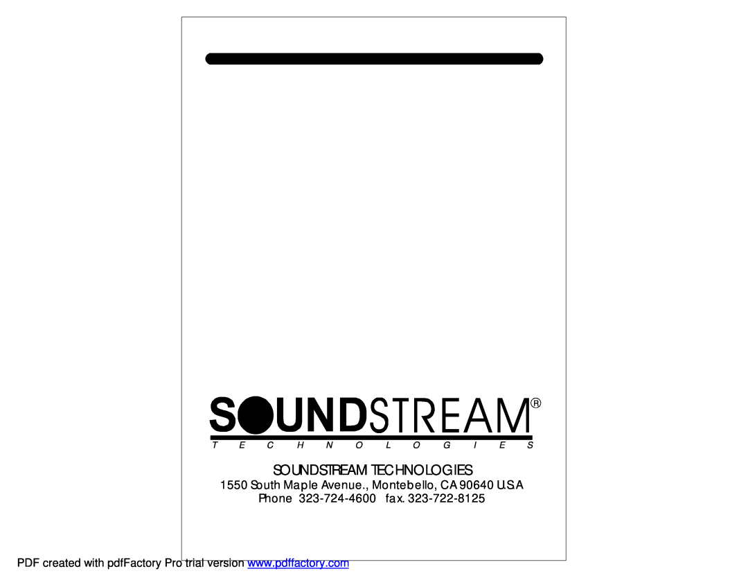 Soundstream Technologies LW4.580, LW4.480, LW2.240, LW5.830 Soundstream Technologies, Phone, fax, T E C H N O, L O G I E S 