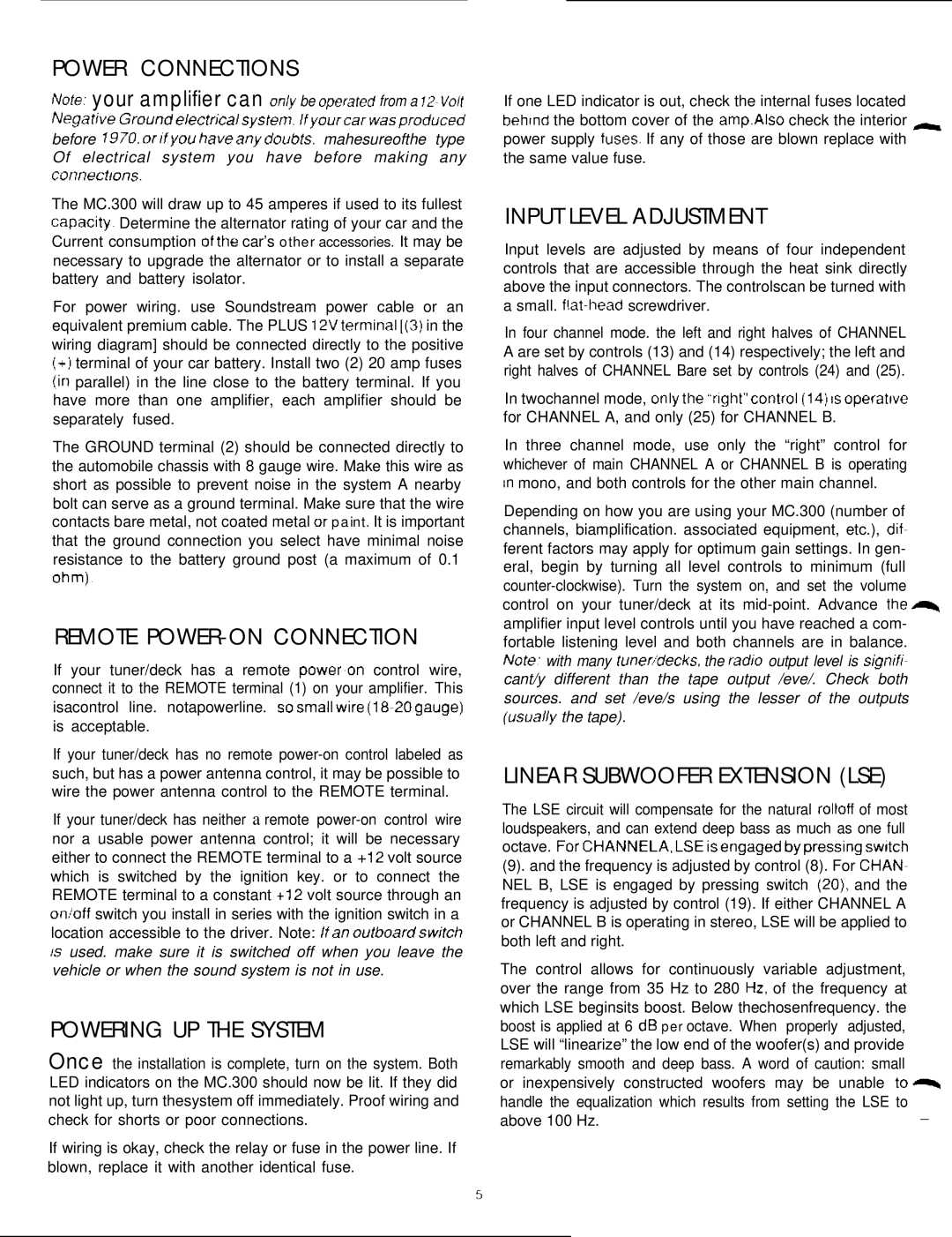 Soundstream Technologies MC-300 owner manual Power Connections, Remote POWER-ON Connection, Powering UP the System 