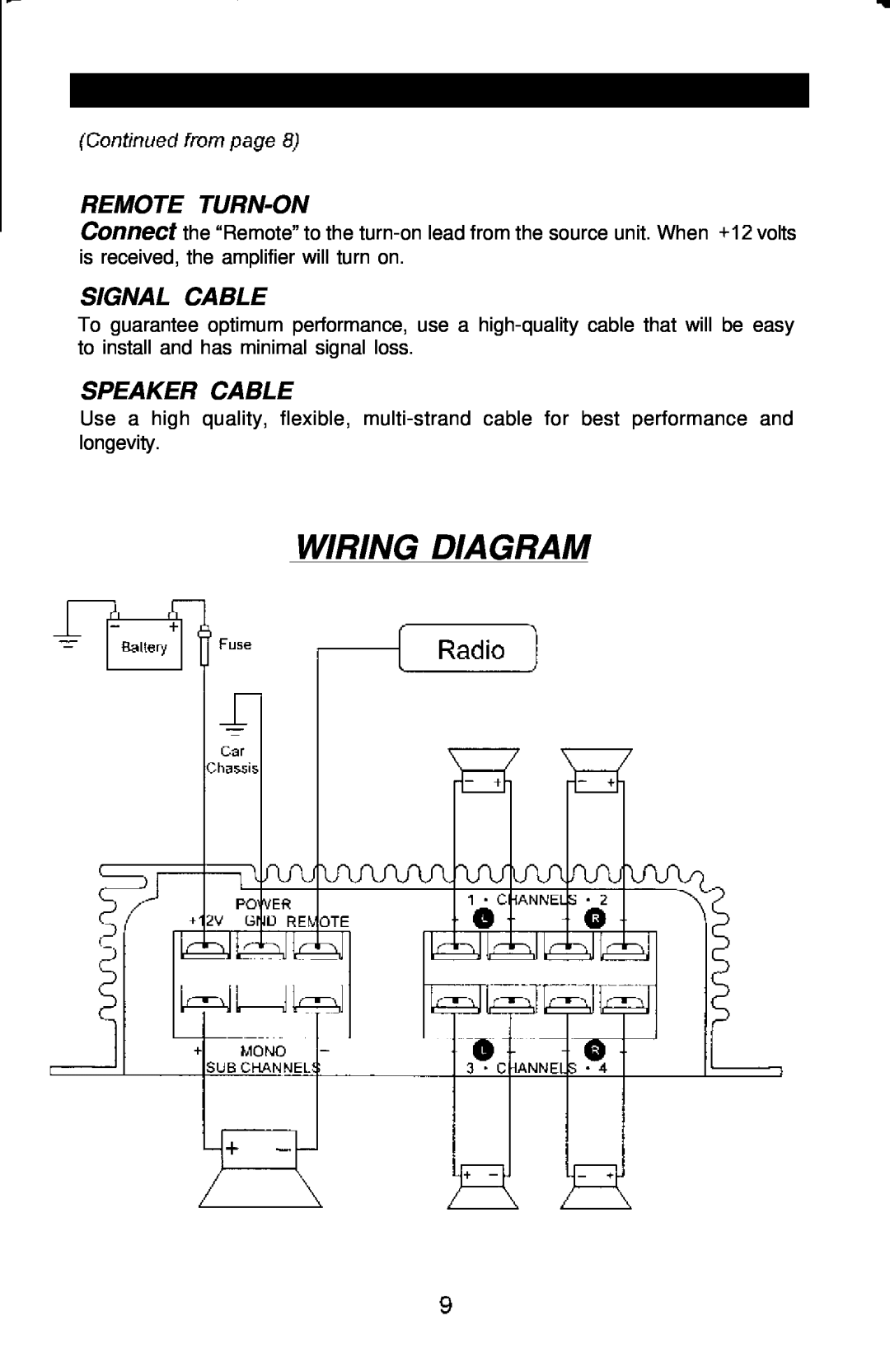 Soundstream Technologies P205, P203 owner manual Wiring Diagram, Remote Turn-On, Signal Cable, Speaker Cable 