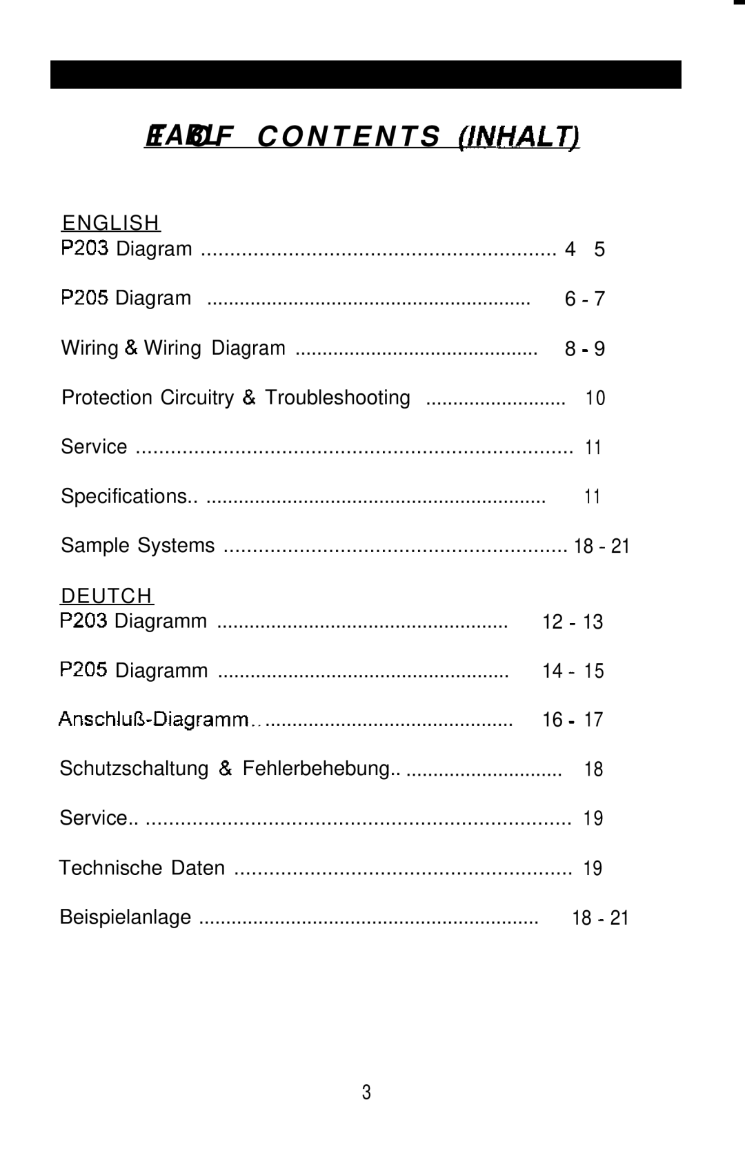 Soundstream Technologies P205, P203 owner manual Etablo F C O N T E N T S Inhalt, English 