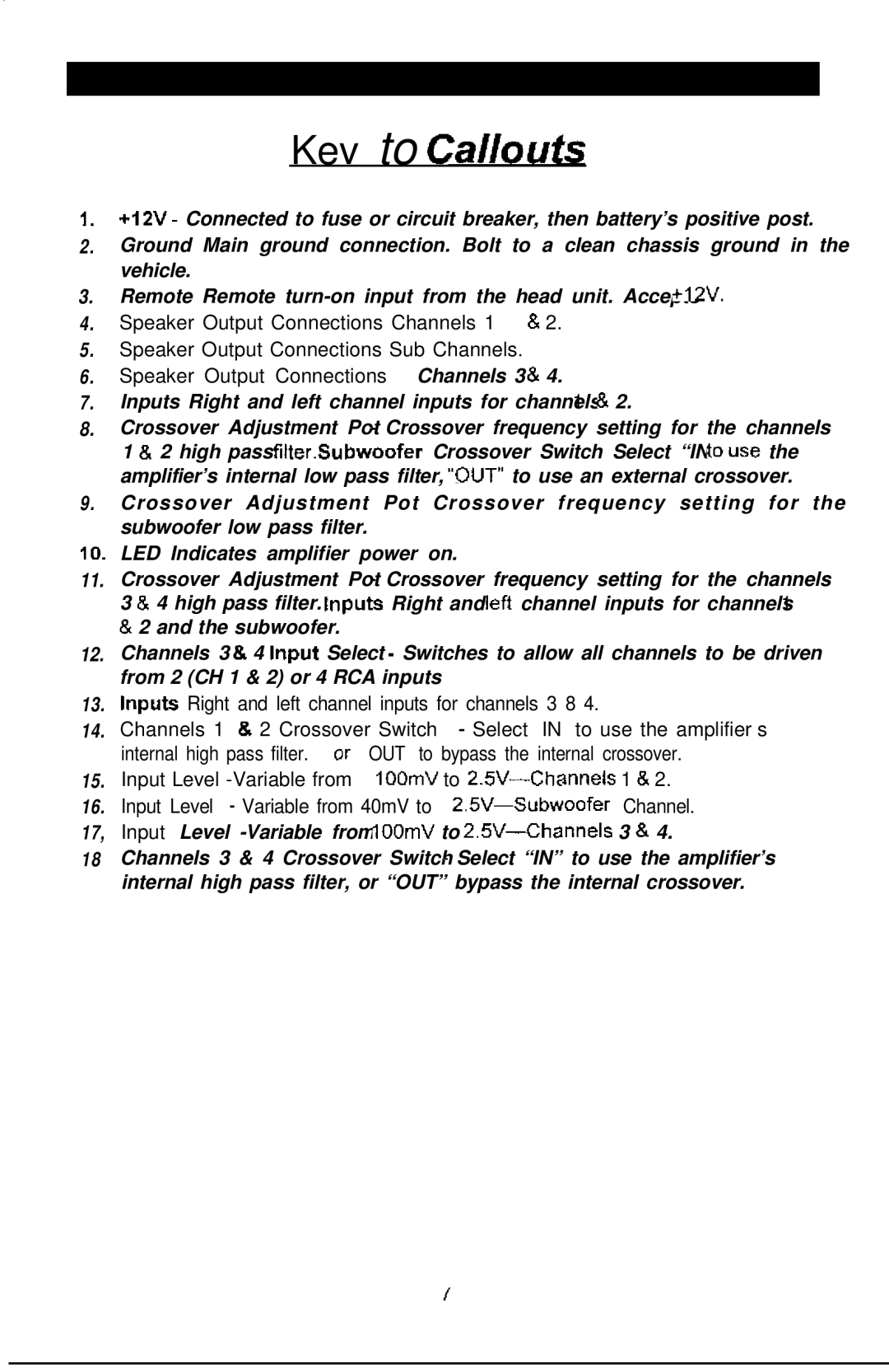 Soundstream Technologies P205, P203 owner manual Kev to Callouts 