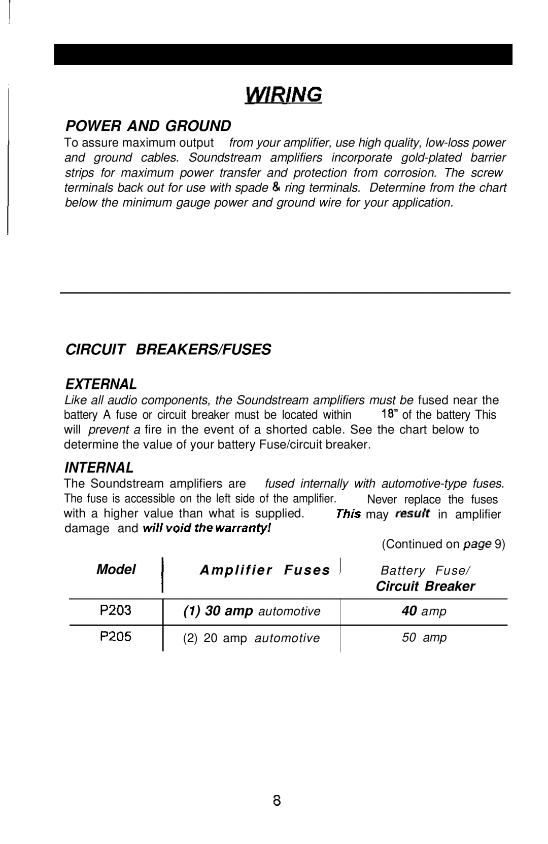 Soundstream Technologies P203, P205 owner manual Power and Ground 