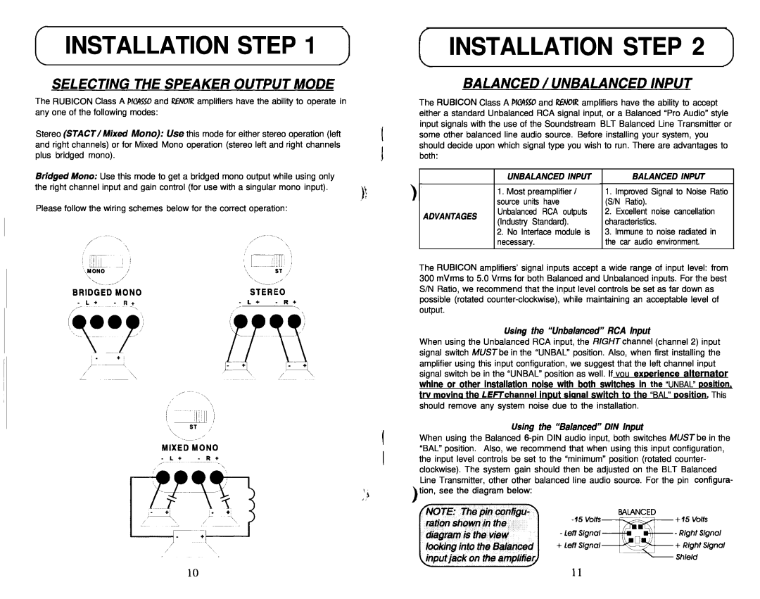 Soundstream Technologies Picasso Installation Step, Using the “Unbalanced” RCA Input, U&g the “Balanced” DIN Input 