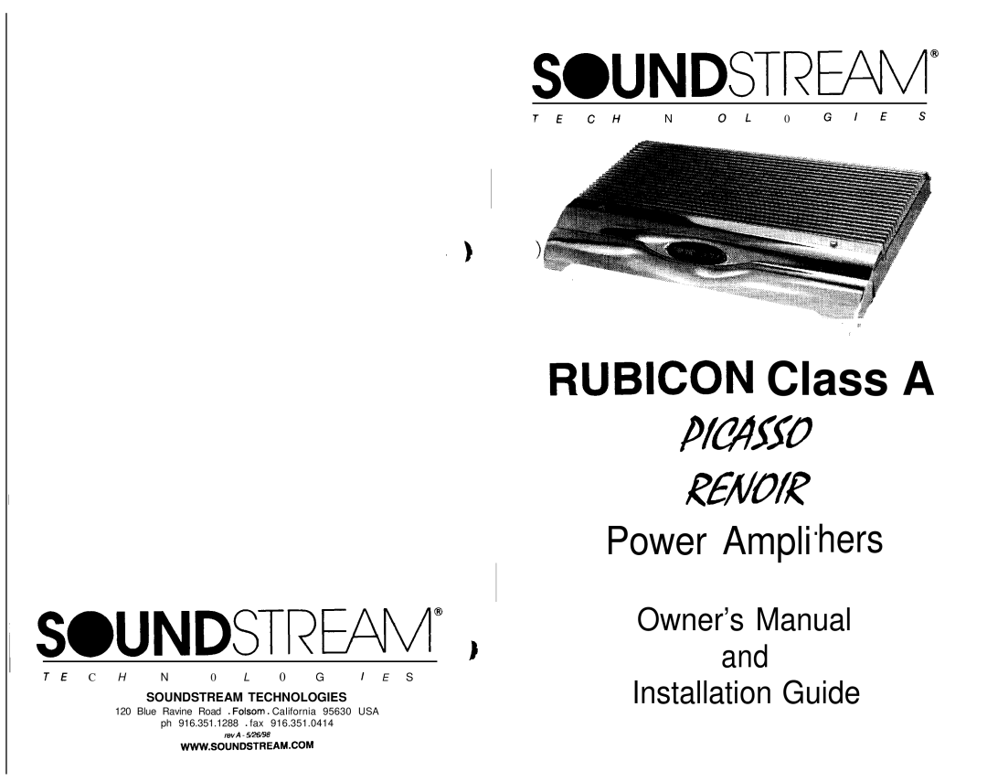 Soundstream Technologies Picasso owner manual @Undstr@@ 