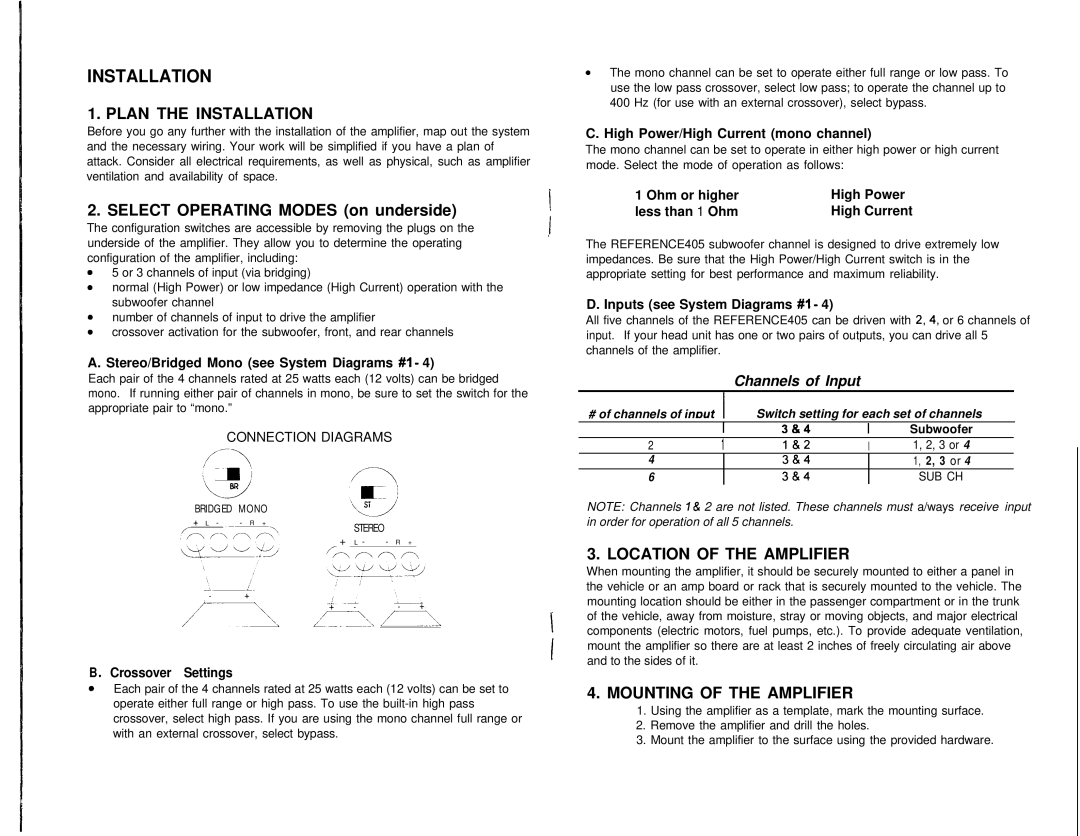 Soundstream Technologies REFERENCE 405 Plan the Installation, Location of the Amplifier, Mounting of the Amplifier 