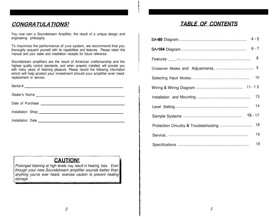 Soundstream Technologies SA 164 owner manual Congra Tula Tions 